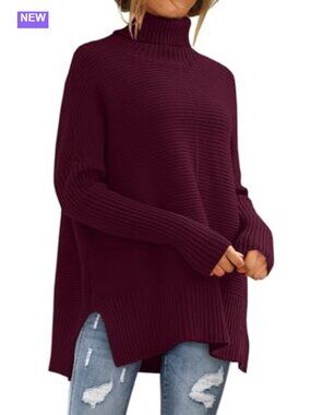 Oversized Turtleneck Batwing Pullover Sweater Chunky Knit Tunic